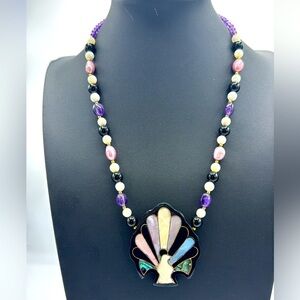 Lee Sands MOP, amethyst, pearl nucleus and pearl Peacock necklace.  Vintage.​